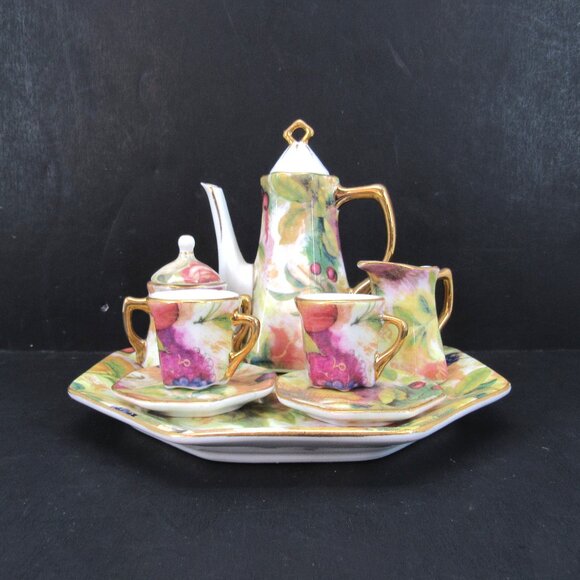 Formalities by Baum Bros Mini Tea Set Fruit Design & Gold Accents 8 Pc Set - Picture 1 of 12